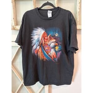 Delta XL black tee with Indian & wolves print